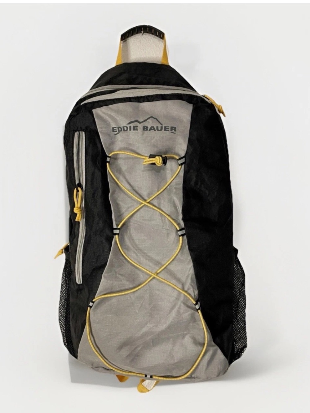 New Eddie Bauer Black and Gray Backpack with Yellow Accents